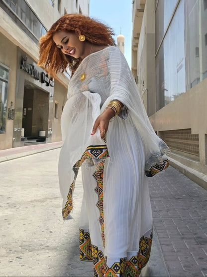 Geometric Border Ethiopian Dress for Women 
