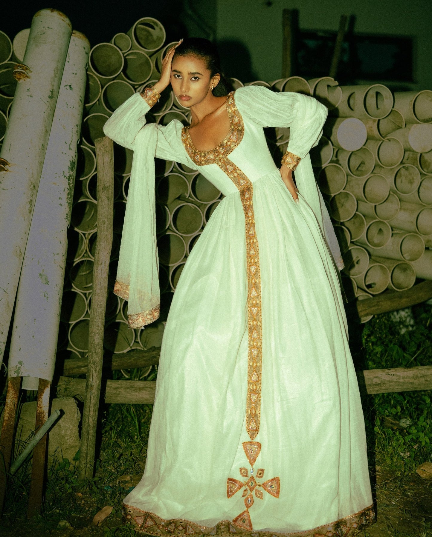 Regal Habesha Dress with Antique Gold Embroidery Elegant Heritage-Inspired Ethiopian Dress 964