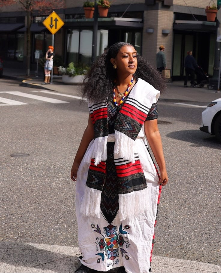 Handwoven Habesha Kemis With Netela Shawl Set Traditional Ethiopian Clothing For Festive 967