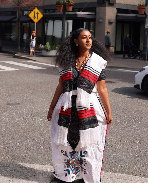 Handwoven Habesha Kemis With Netela Shawl Set Traditional Ethiopian Clothing For Festive 967