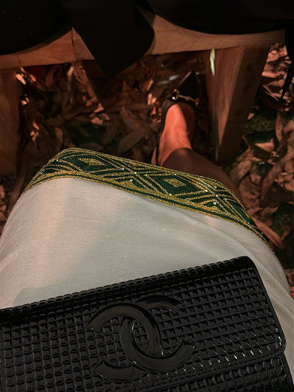 Sophisticated Green Embroidered Ethiopian Cocktail Attire Contemporary Habesha Dress For Celebrations 968