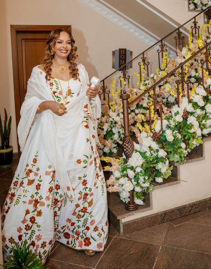 Floral Ethiopian Dress Habesha Traditional Dress Elegant Ethiopian Clothing