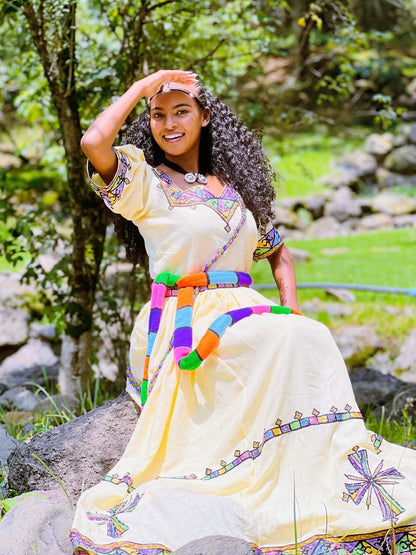 Vibrant Handcrafted Habesha Kemis Colorful Woven Details Habesha Dress for Ashenda 981