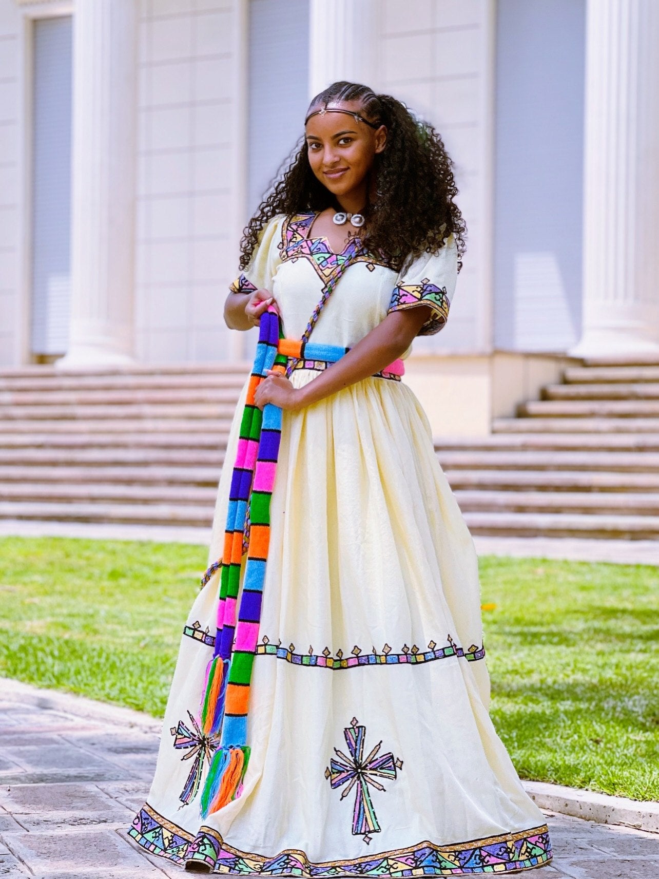 Vibrant Handcrafted Habesha Kemis Colorful Woven Details Habesha Dress for Ashenda 981