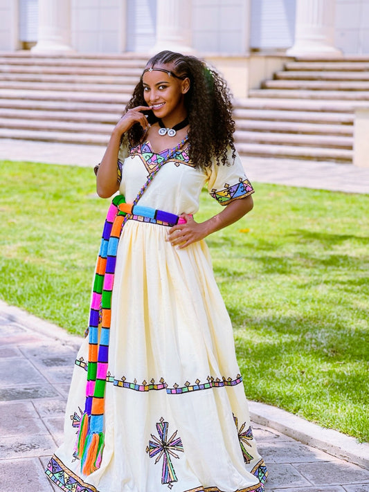 Colorful Habesha Traditional Dress | Ethiopian Dress Elegant Eritrean Clothing