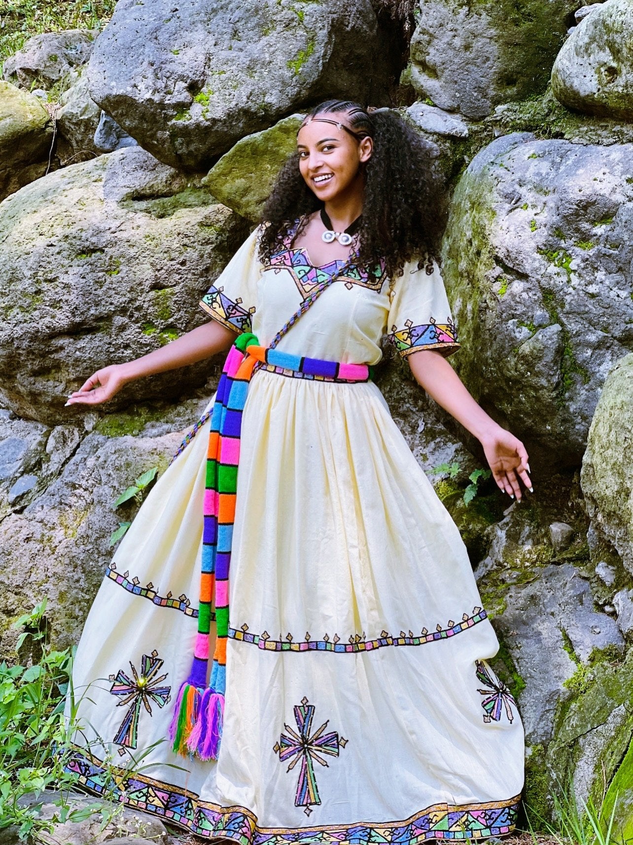 Vibrant Handcrafted Habesha Kemis Colorful Woven Details Habesha Dress for Ashenda 981