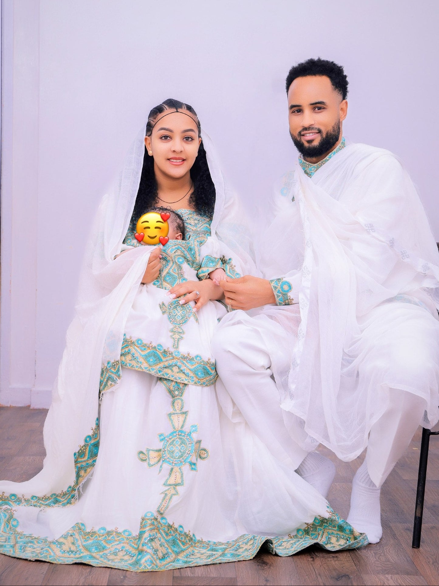 Ethereal Crisp Matching Attire Luminous Turquoise and Gold Diamond Couple's Set 983