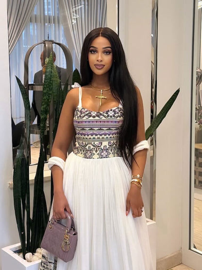 Chic Habesha Kemis Corset Sundress Lavender and Gold Mosaic Habesha Dress Bodice and Ethiopian Clothing 991