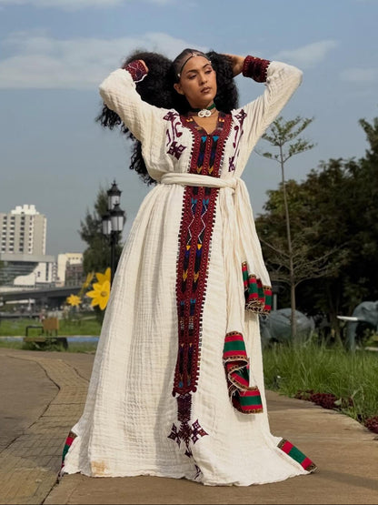 Vintage Habesha Kemis Crimson Maroon Tilf Embroidery Habesha Dress Timeless Ethiopian Clothing 1000