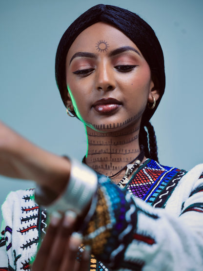 Striking Habesha Kemis Rich Multicolored Chevron Habesha Dress Ethiopian Clothing Craftsmanship 1001