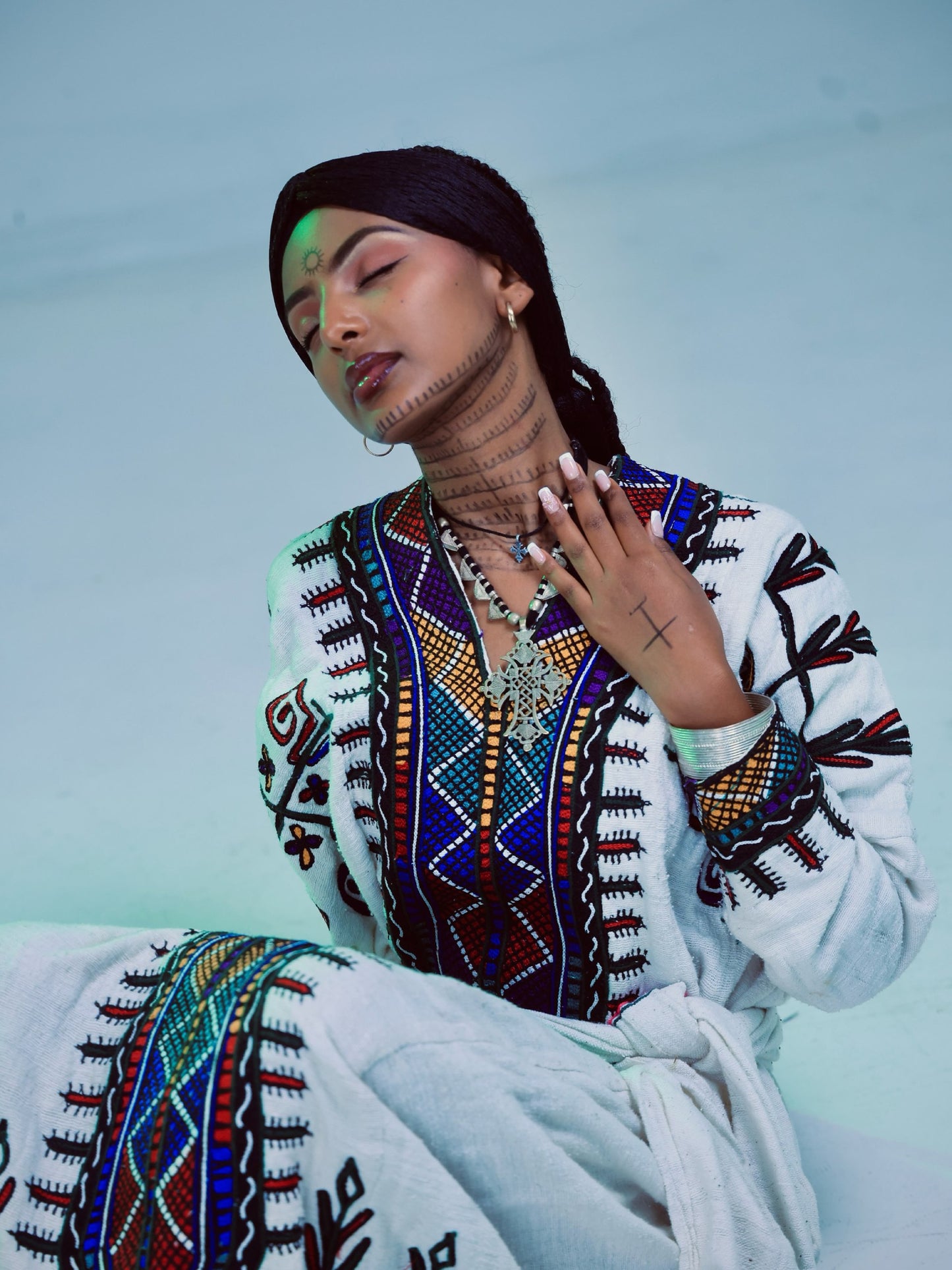 Striking Habesha Kemis Rich Multicolored Chevron Habesha Dress Ethiopian Clothing Craftsmanship 1001