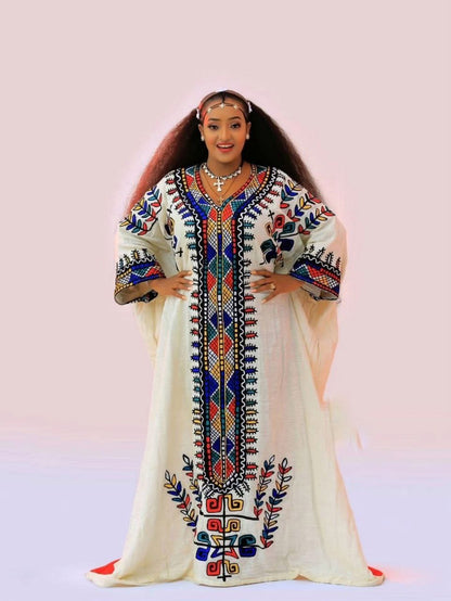 Traditional Habesha Dress Multicolor Tibeb Habesha Kemis Cultural Ethiopian Clothing For Holidays 0057