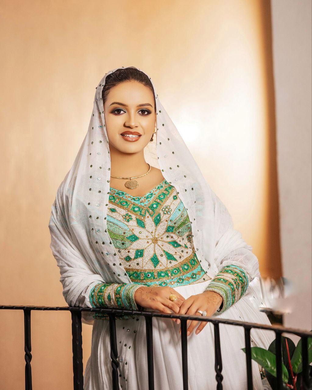 Ethiopian Traditional Matching Couple Outfit Green and Gold Embroidery Matching Set Ethiopian Couple's Wear 0080