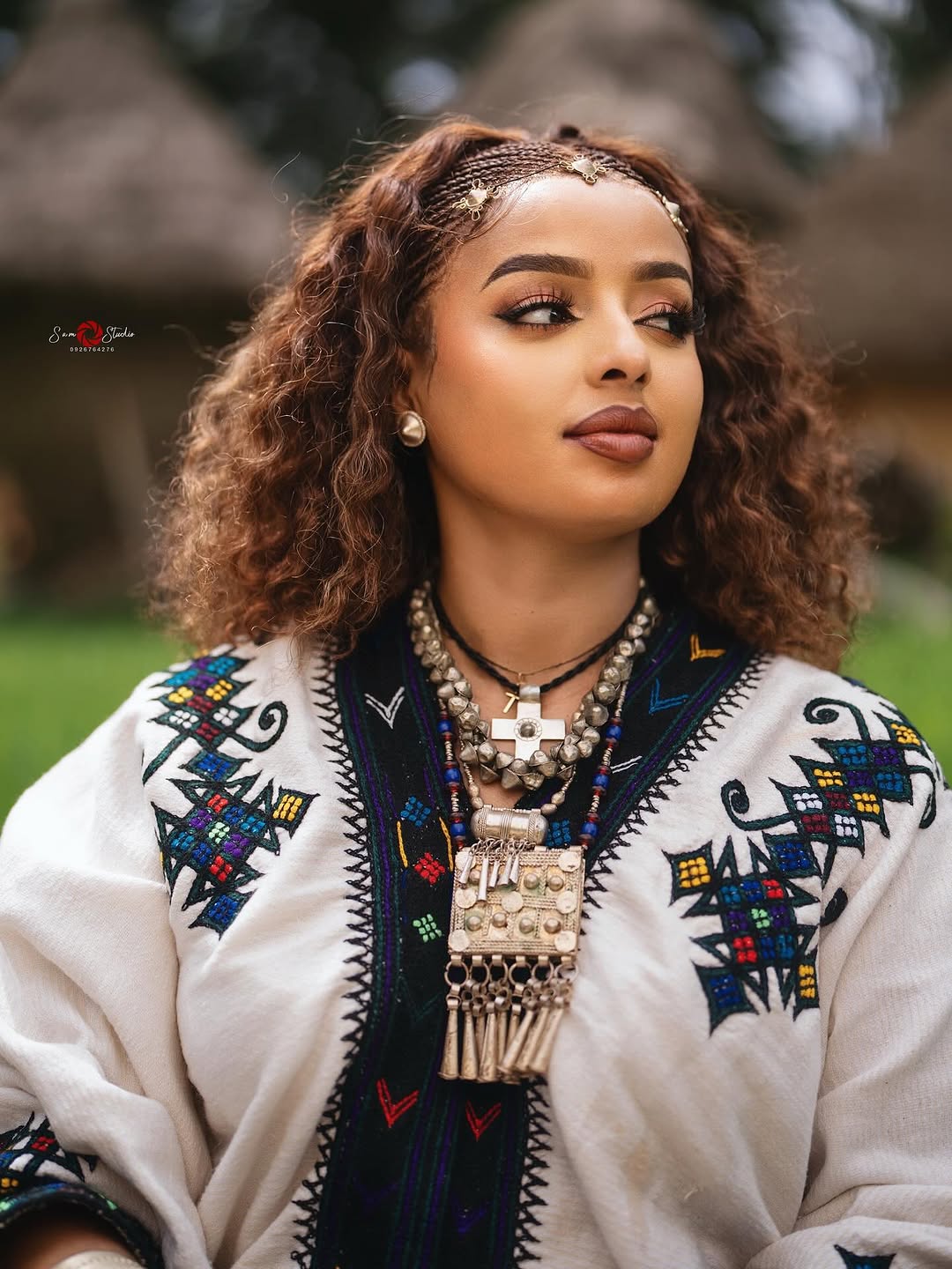 Elegant Ethiopian Traditional Dress Deep-Toned Handwoven Habesha Dress Multicolor Embroidery Habesha Kemis 0091