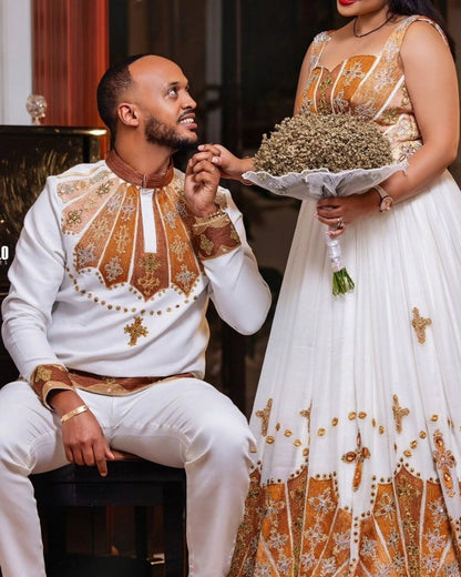 Matching Ethiopian Wedding Dress Set Traditional Ethiopian Clothing for Couples Elegant Habesha Matching Wear 116