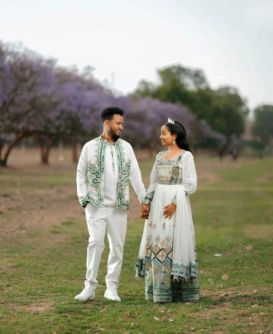 Traditional Ethiopian Wedding Dress for Couples | Habesha Cloth Style