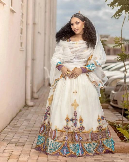 Traditional Ethiopian Wedding Dress – Elegant Habesha Kemis for Brides