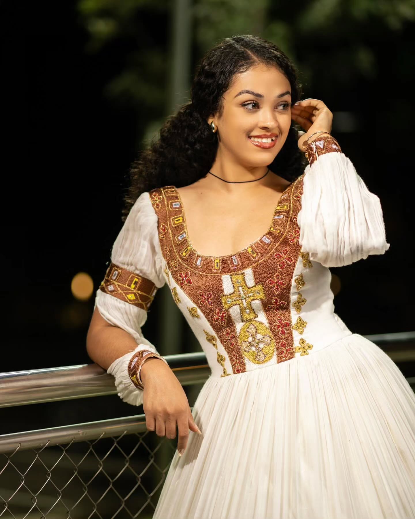 Cross-Embroidered Traditional Ethiopian Wedding Dress  Gold & Brown Habesha Dress Handwoven Habesha Kemis 139