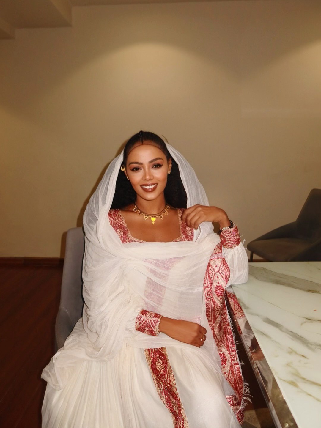 Traditional Ethiopian Dress White & Red Habesha Dress for Cultural Celebrations Timeless Habesha Kemis 141