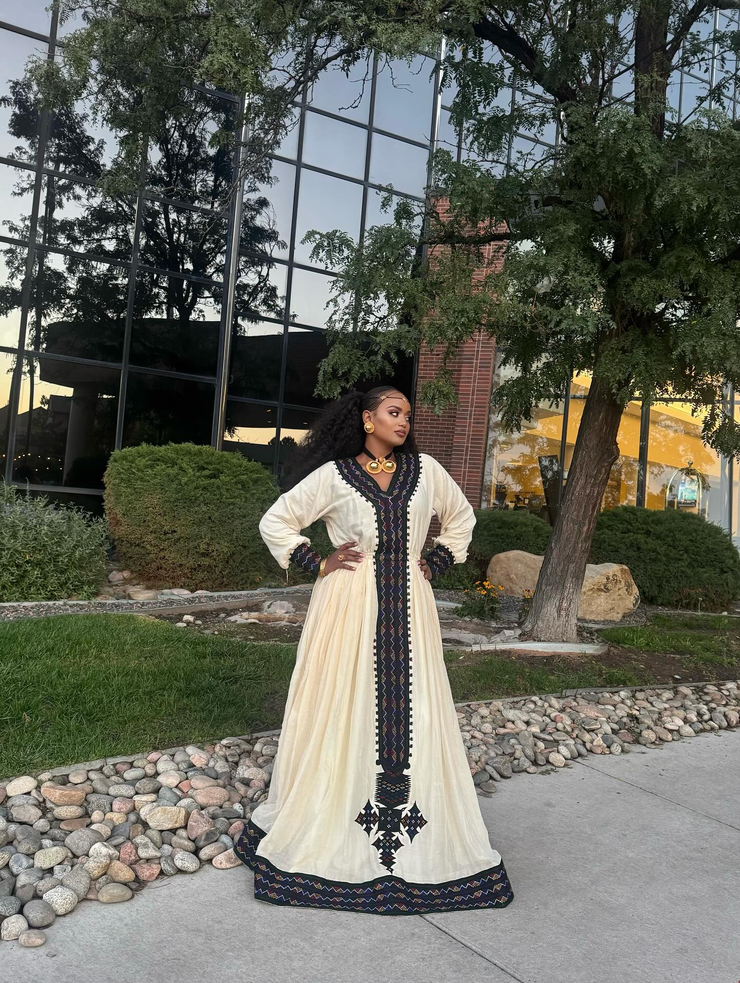 Elegant Black Embroidery Traditional Habesha Kemis Handwoven Habesha Dress Classic Ethiopian Clothing For Special Celebrations 142