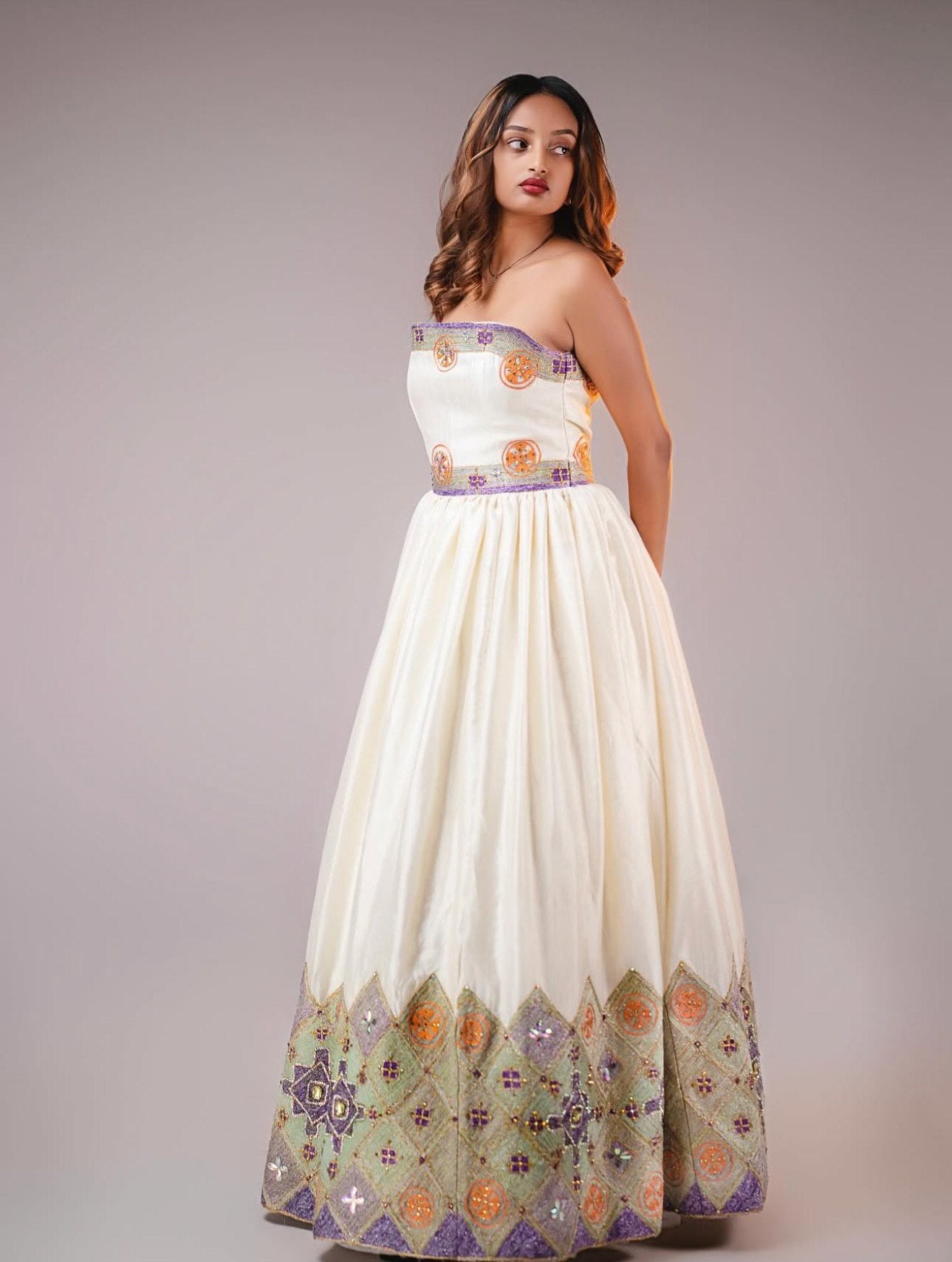 Elegant Ethiopian Wedding Dress Modern Design Habesha Kemis Strapless Habesha Dress For Wedding 155