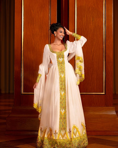 Ethiopian Traditional Dress Gold Embroidered Habesha Kemis & Cultural Attire Graceful Habesha Dress 155