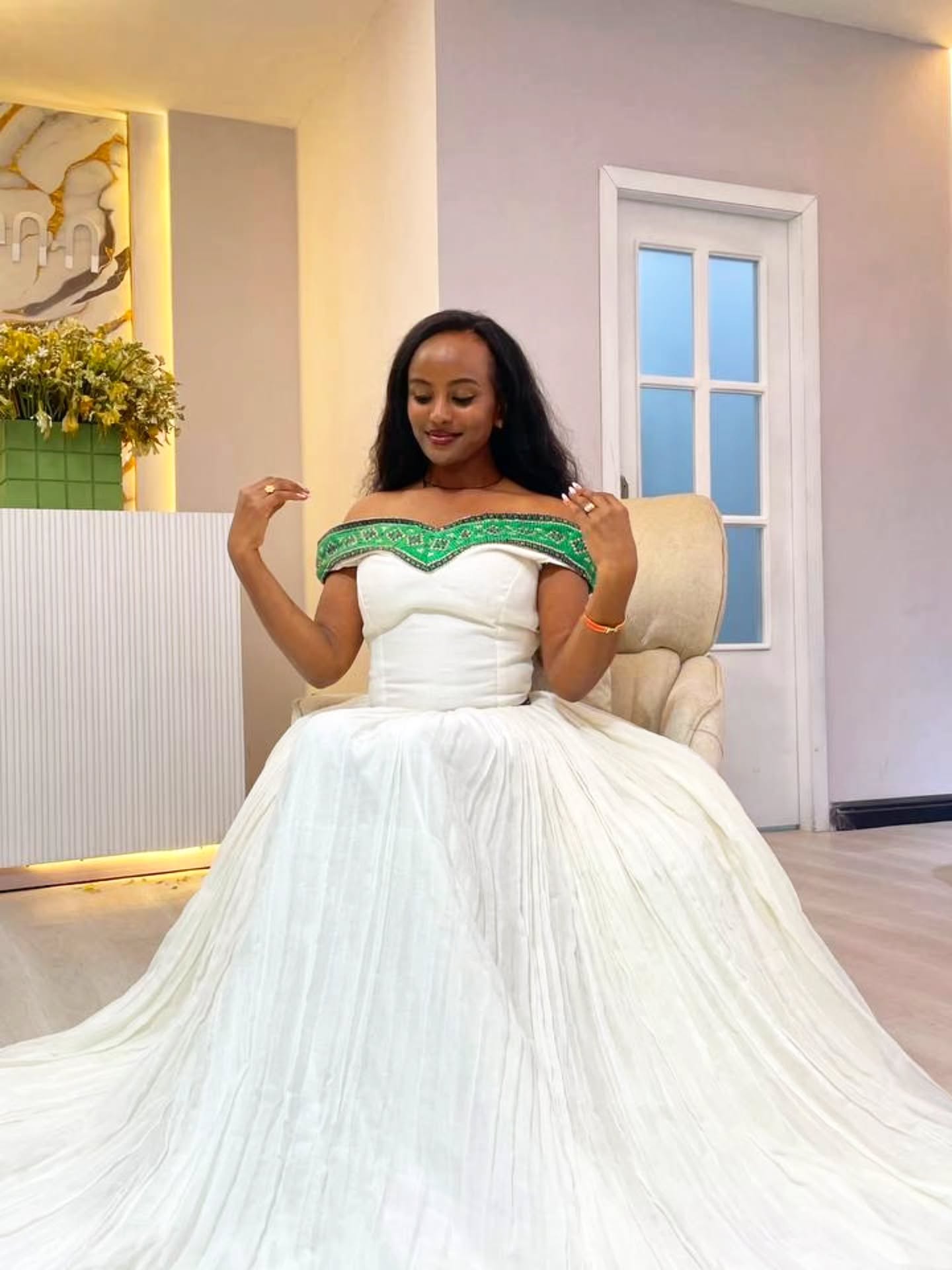 Green Embroidery Habesha Dress Handwoven Habesha Kemis Graceful Ethiopian Clothing 165
