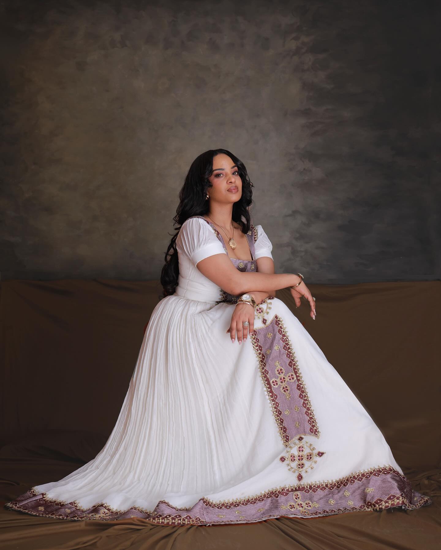 white and purple embroidered ethiopian traditional dress habesha Dress For Festive Timeless Habesha Kemis 173