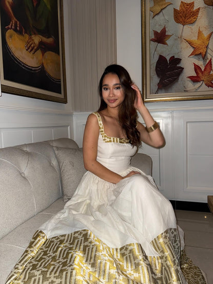 Sleeveless Ethiopian Traditional Dress white and gold Habesha Kemis Modern design Habesha Dress 180