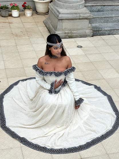 Off-Shoulder Habesha Dress Traditional Ethiopian Clothing For Festive Black Embroidery Habesha Kemis 189