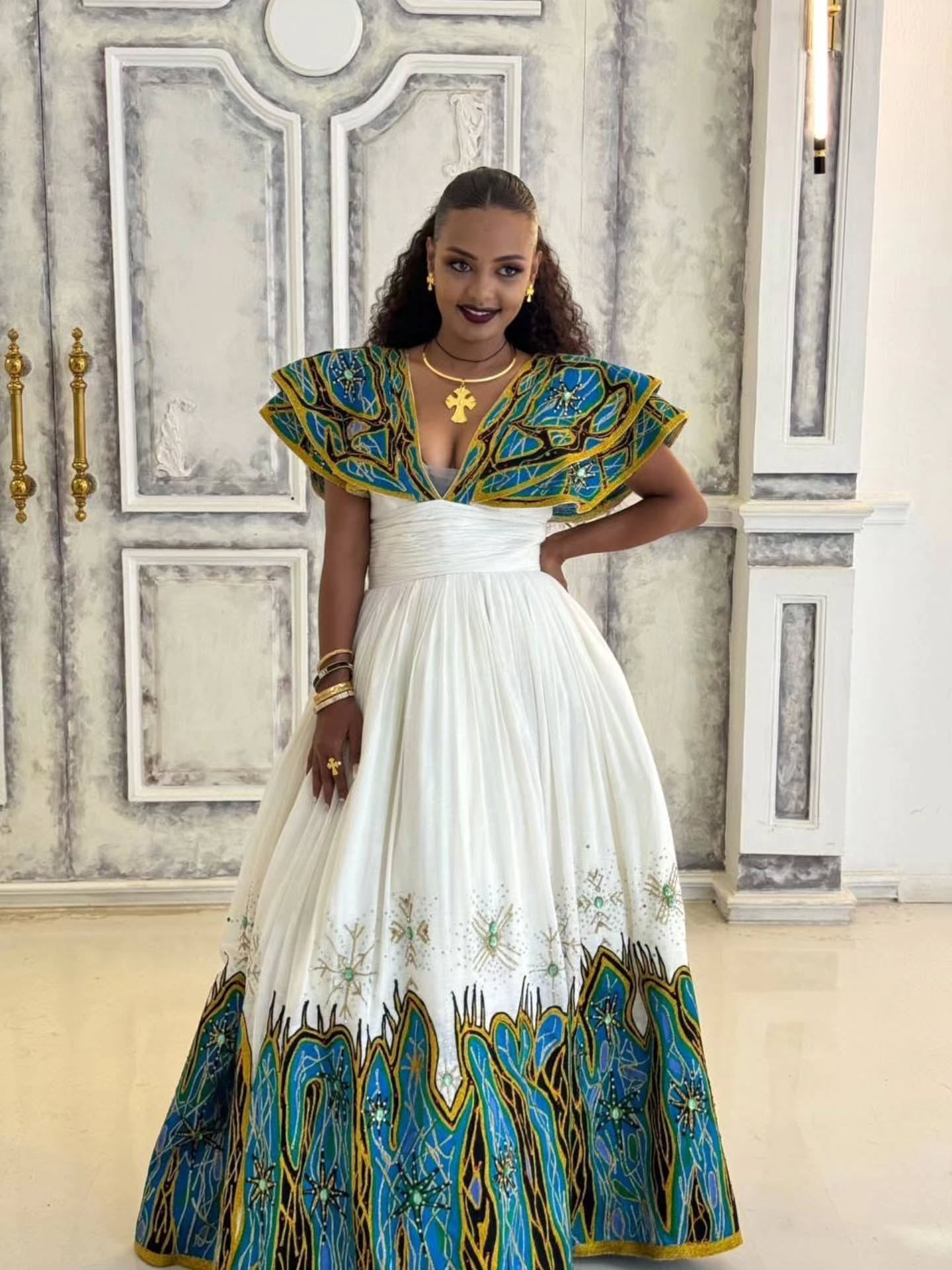 Multicolored Embroidery Habesha Dress  Wedding Habesha Traditional Dress Beautiful Habesha Kemis 193