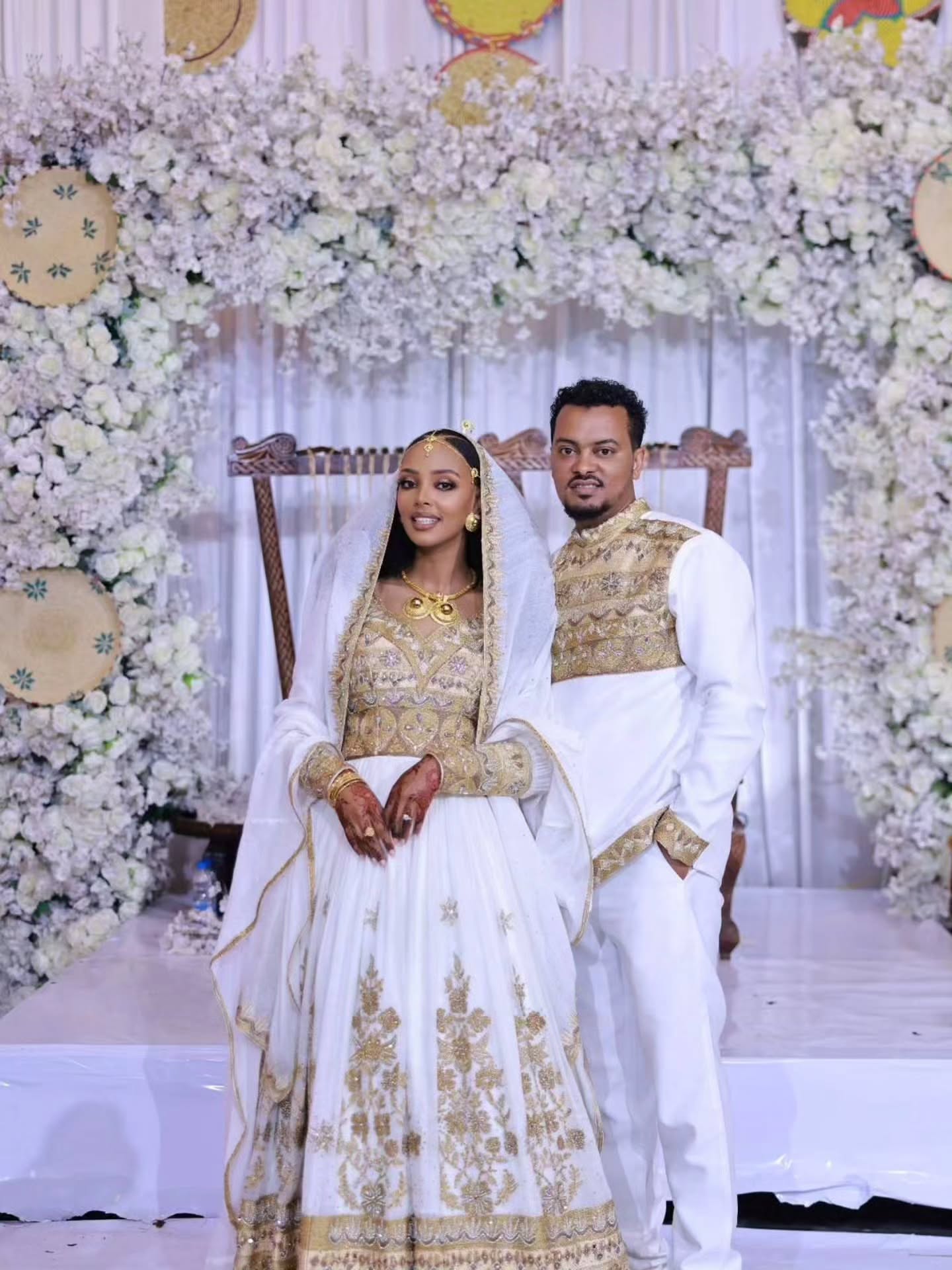 White and gold habesha couple outfit  matching Ethiopian Wear
