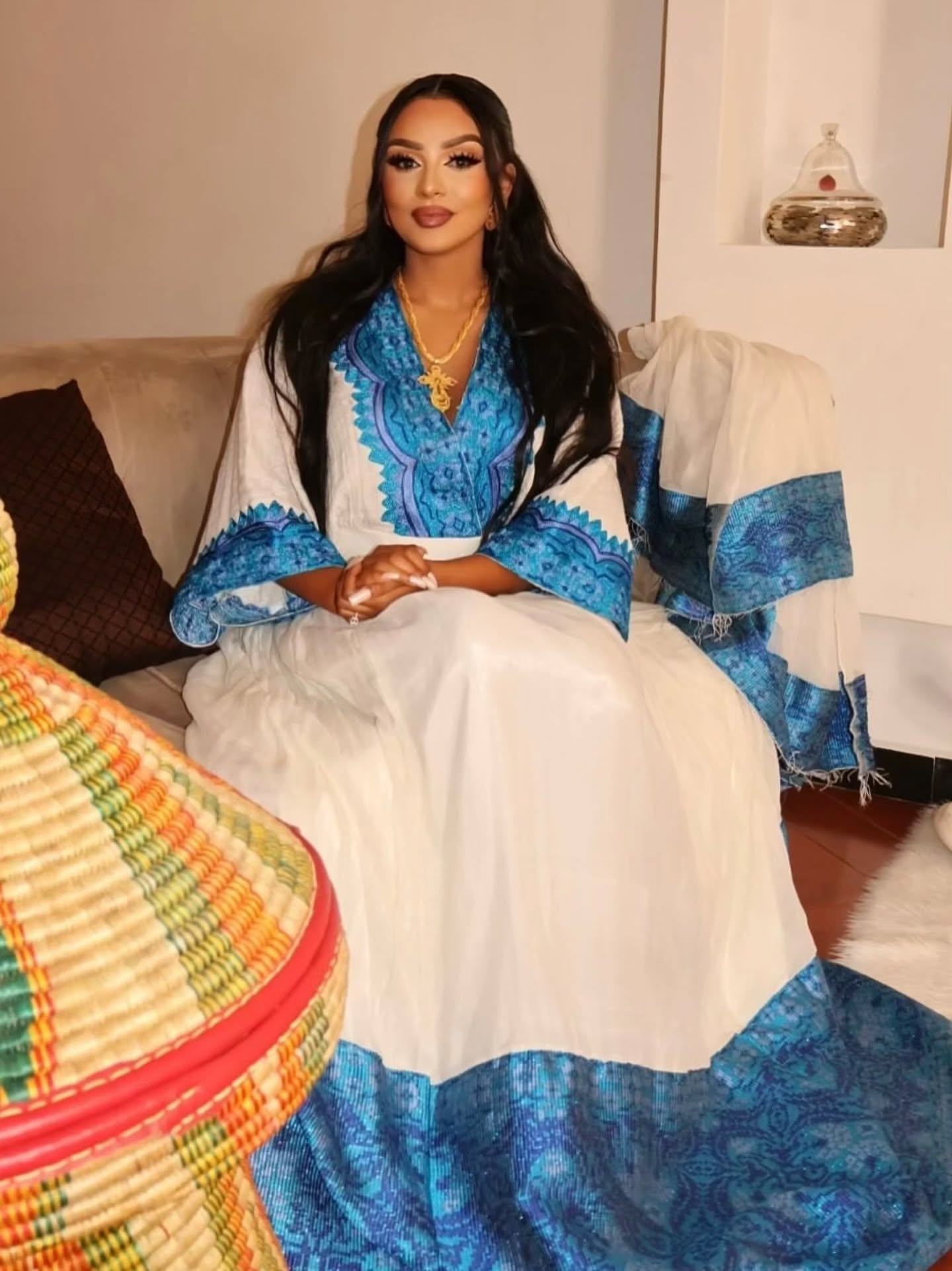 blue embroidery Habesha Dress ethiopian traditional clothing habesha kemis For Event 212