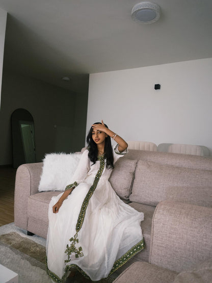 Green Embroidery Habesha Dress Handwoven Habesha Kemis Traditional Ethiopian Clothing 217