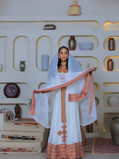 Traditional Ethiopian Dress White Habesha Kemis Authentic Habesha Dress Made from Traditional Habesha Cloth 125