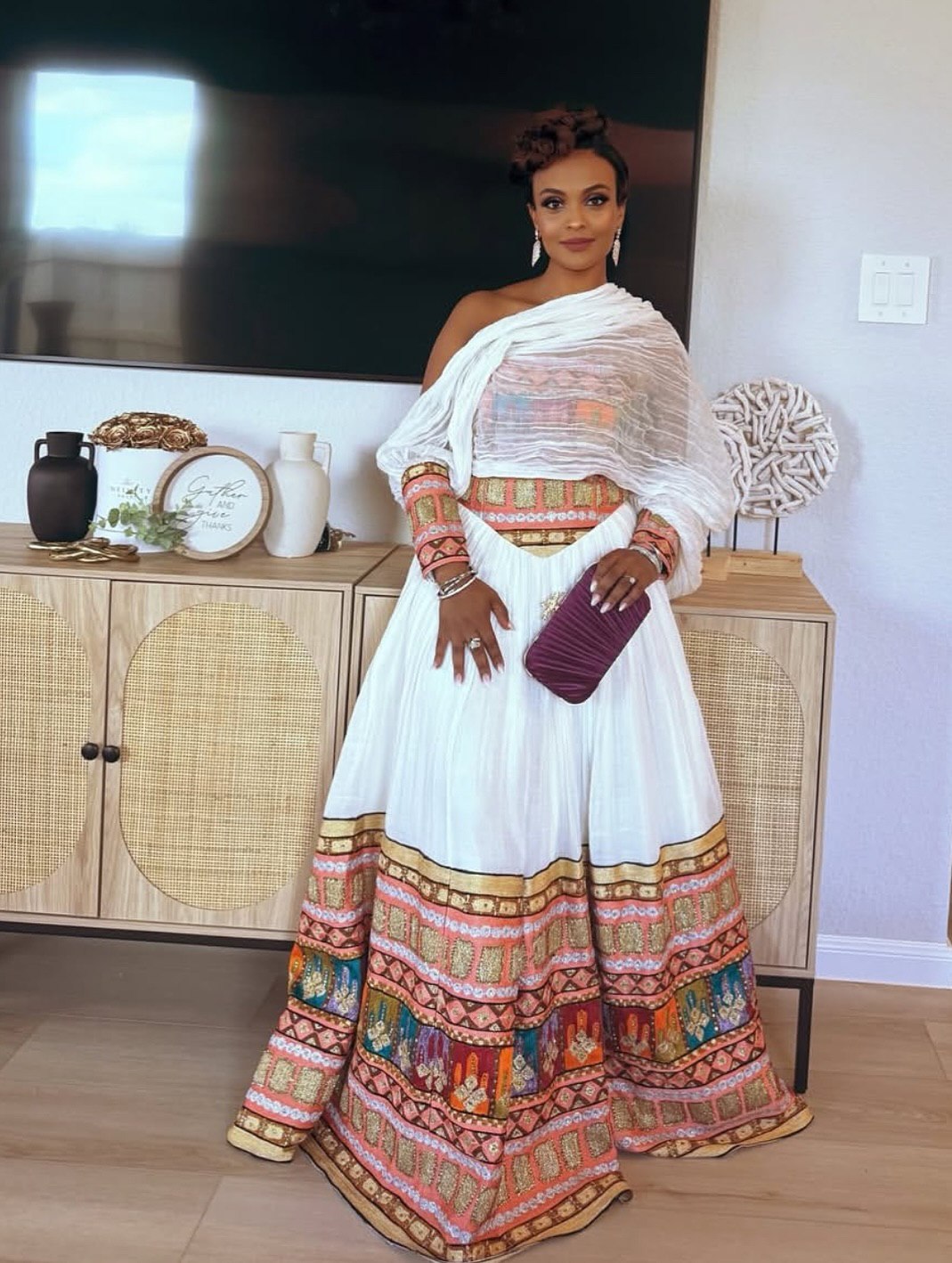 Multicolor Embroidery Habesha Kemis Traditional Ethiopian Wedding Dress Elegant Habesha Dress 126