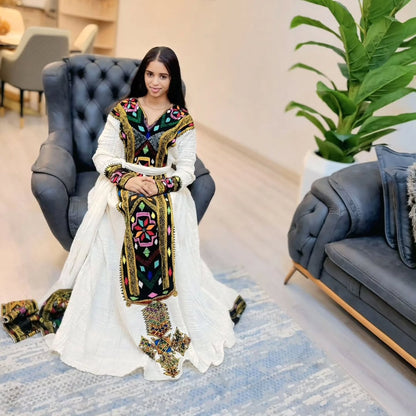 Multicolored Ethiopian Traditional Dress Long Sleeve Habesha Kemis Eritrean Dress And Habesha Dress 140
