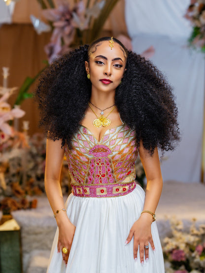 Ethiopian Traditional Wedding Dress Vibrant Embroidery Habesha Kemis Handwoven Habesha Dress 143