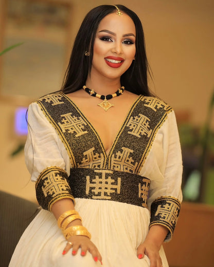 Black and Gold Habesha Kemis Traditional Ethiopian Dress Habesha Dress Elegance 171