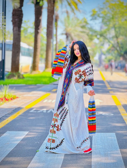 Multicolor Ethiopian Clothing Beautiful Habesha Dress For Women Handwoven Habesha Kemis 199