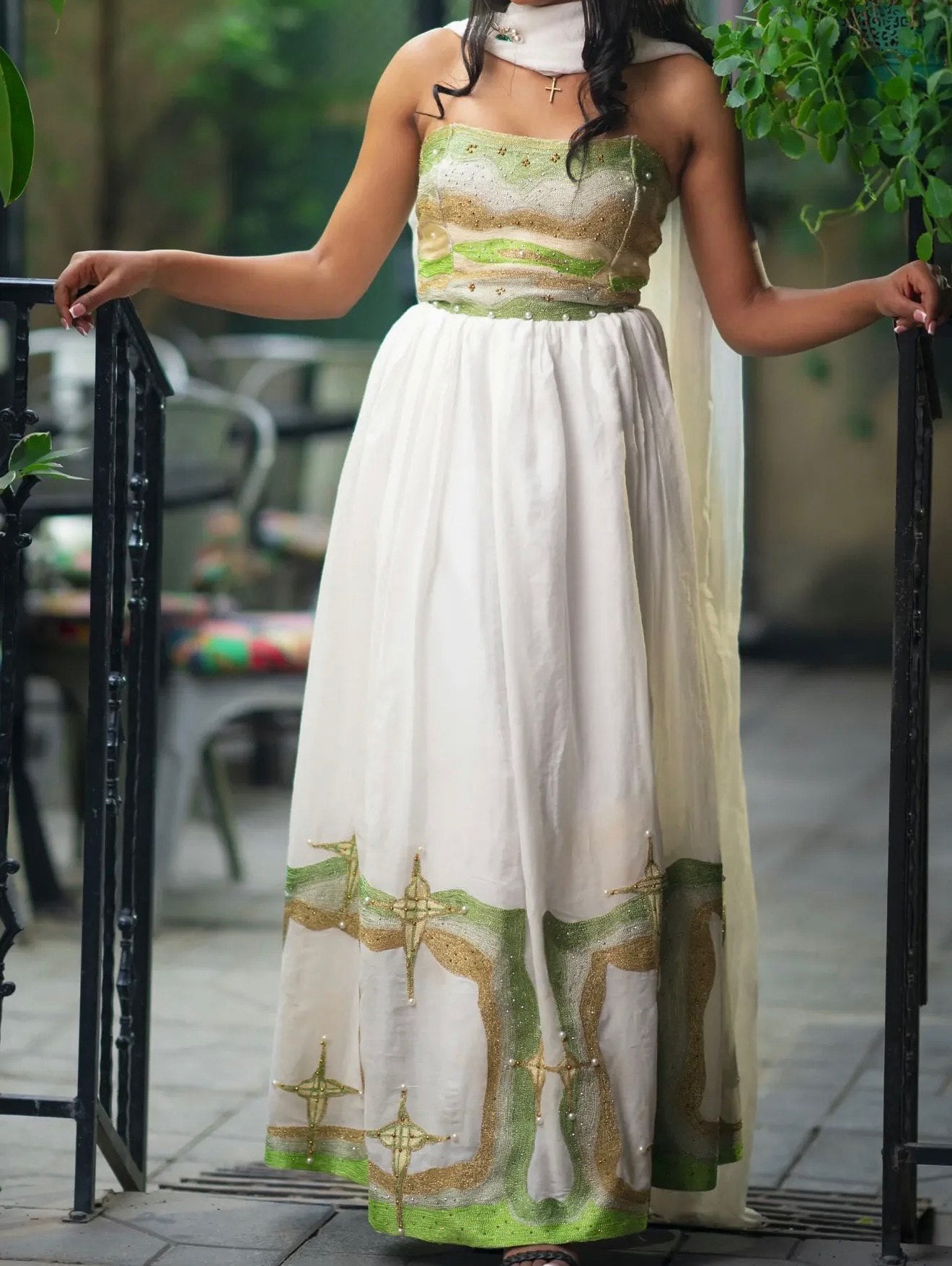 Stylish Traditional Ethiopian Dress Handcrafted Cultural Habesha Kemis Off-shoulder Habesha Dress 226