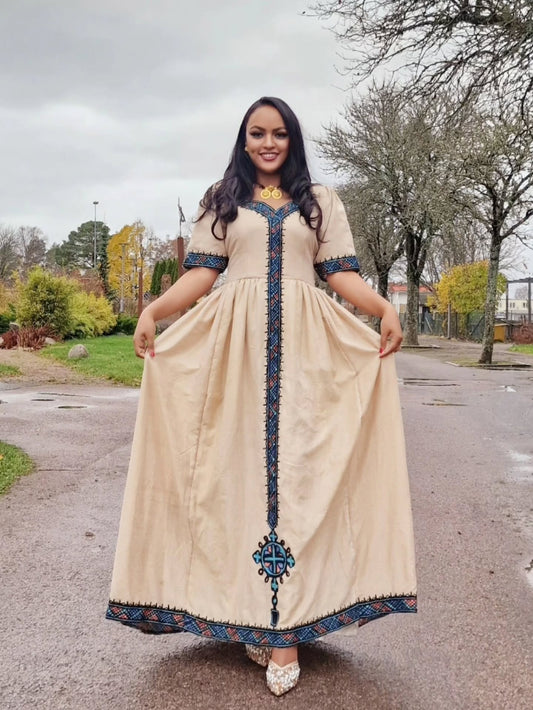 Handcrafted Habesha Dress – Elegant Traditional Ethiopian Dress with Cultural Tibeb