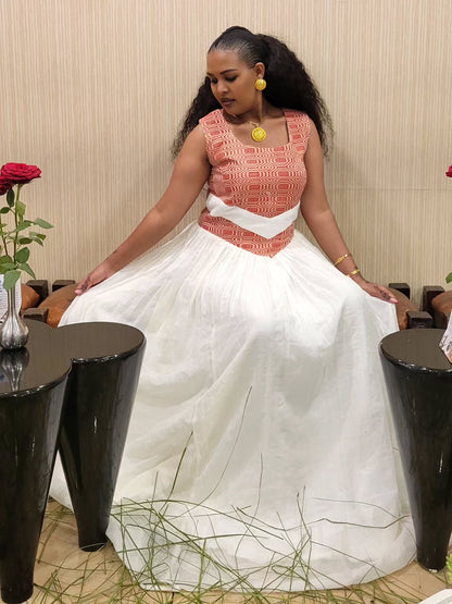 Handwoven Habesha Dress Traditional Ethiopian Cultural Style Sleeveless Habesha Kemis 228