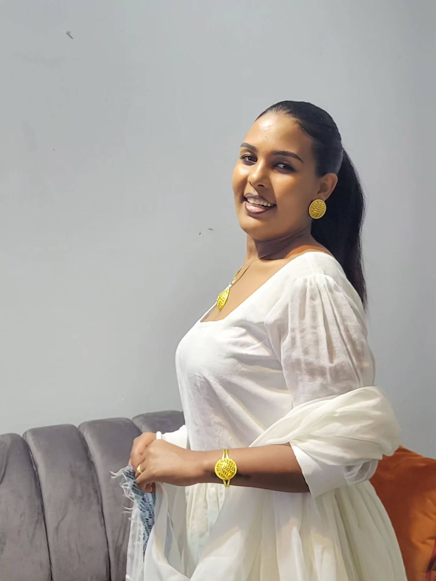 Majestic Habesha Kemis White Handwoven Habesha Dress with Blue Tibeb Ethiopian Clothing 229