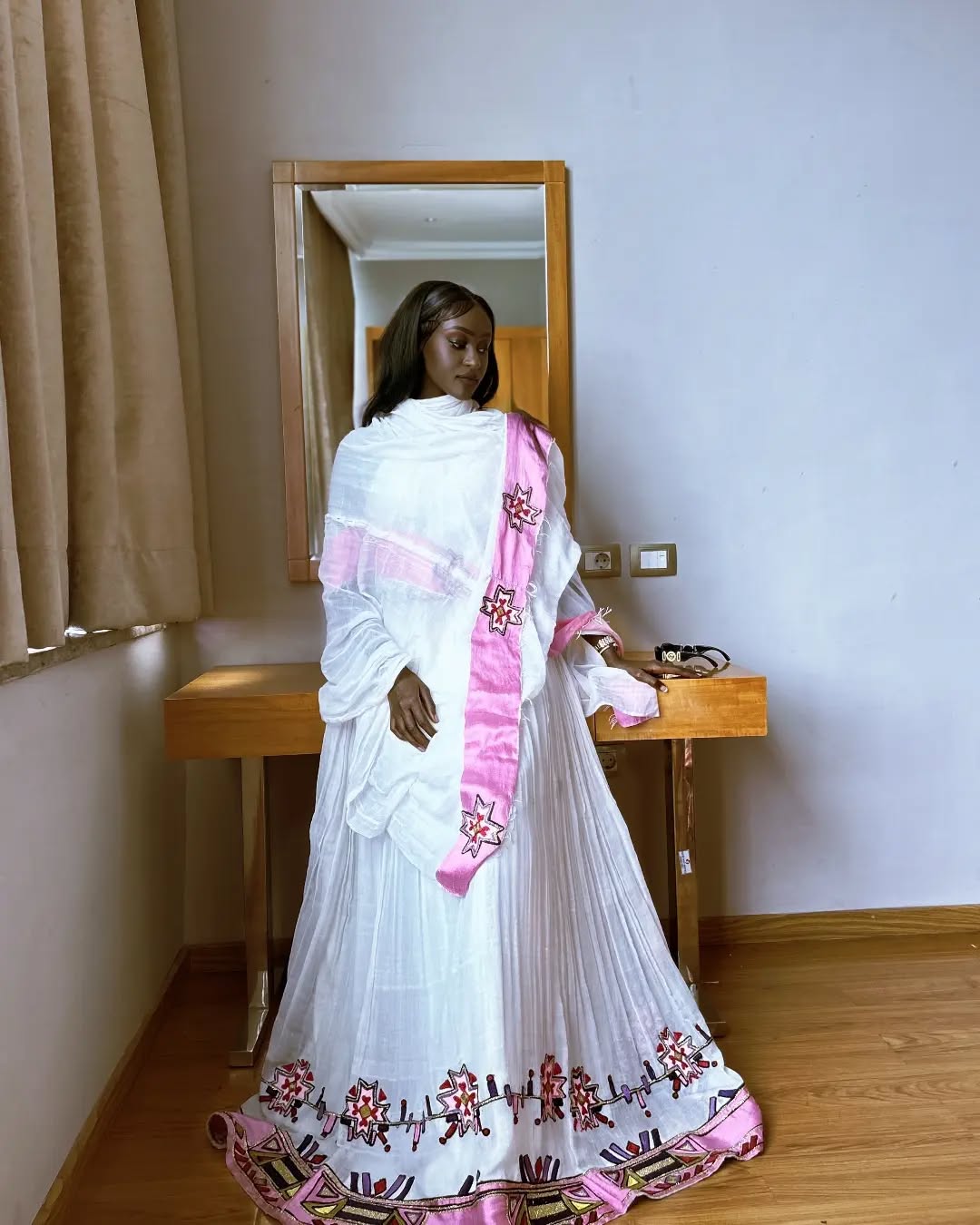 Elegant Habesha Kemis Pink Ethiopian Dress Traditional Habesha Dress