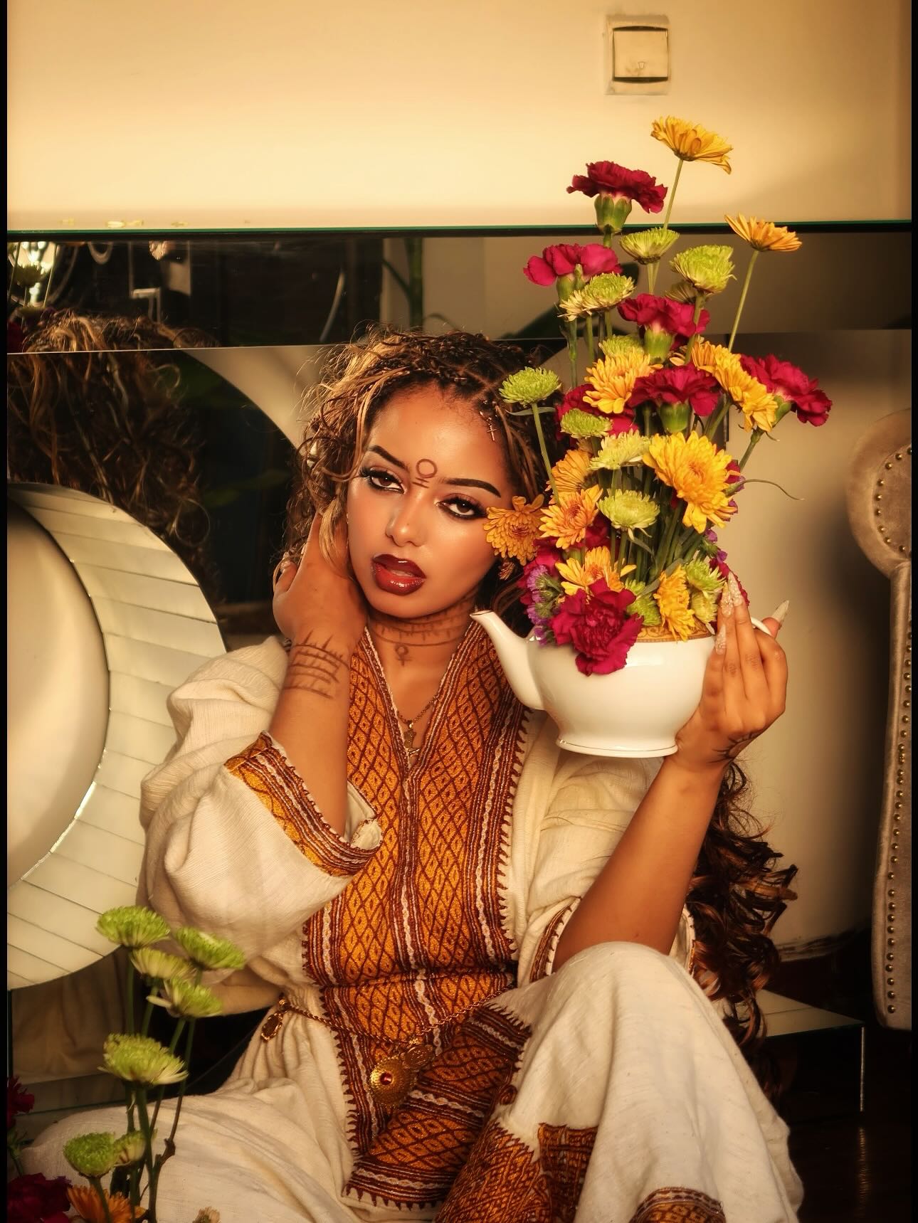 Golden Habesha Dress Traditional Ethiopian Clothing Handwoven Habesha Kemis 241