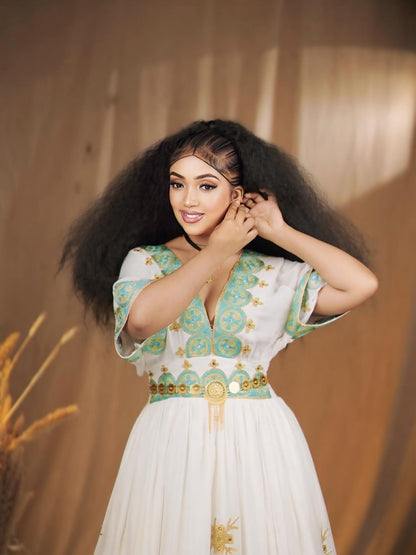 Beautiful Habesha Kemis Cultural Embroidery Habesha Dress For Wedding Traditional Ethiopian Dress 242