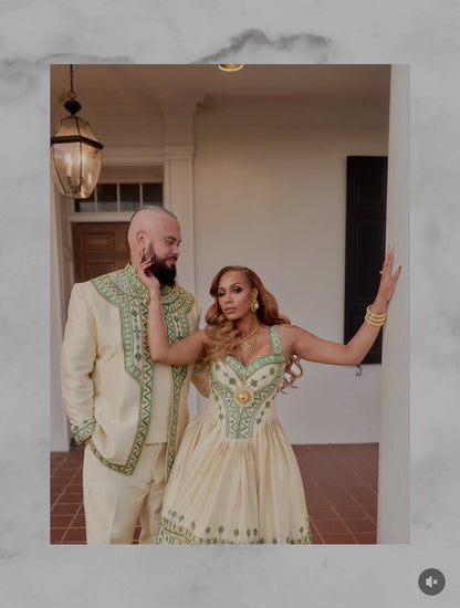 Ethiopian Couple Clothing Elegant Matching Habesha Kemis & Men’s Outfit Royal Ethiopian Couple Set 249