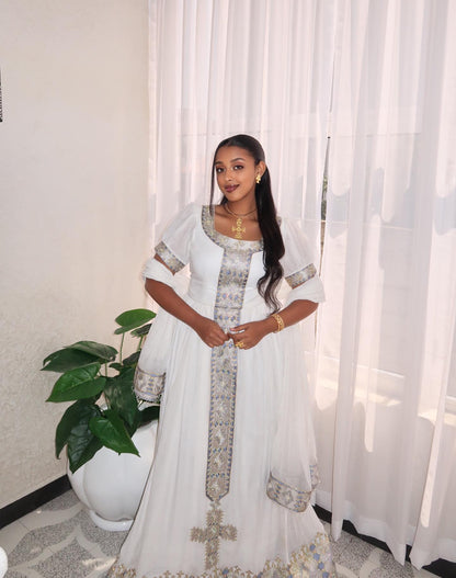 Classic Habesha Kemis Traditional Ethiopian Wedding Dress Handwoven Detail Habesha Dress 253