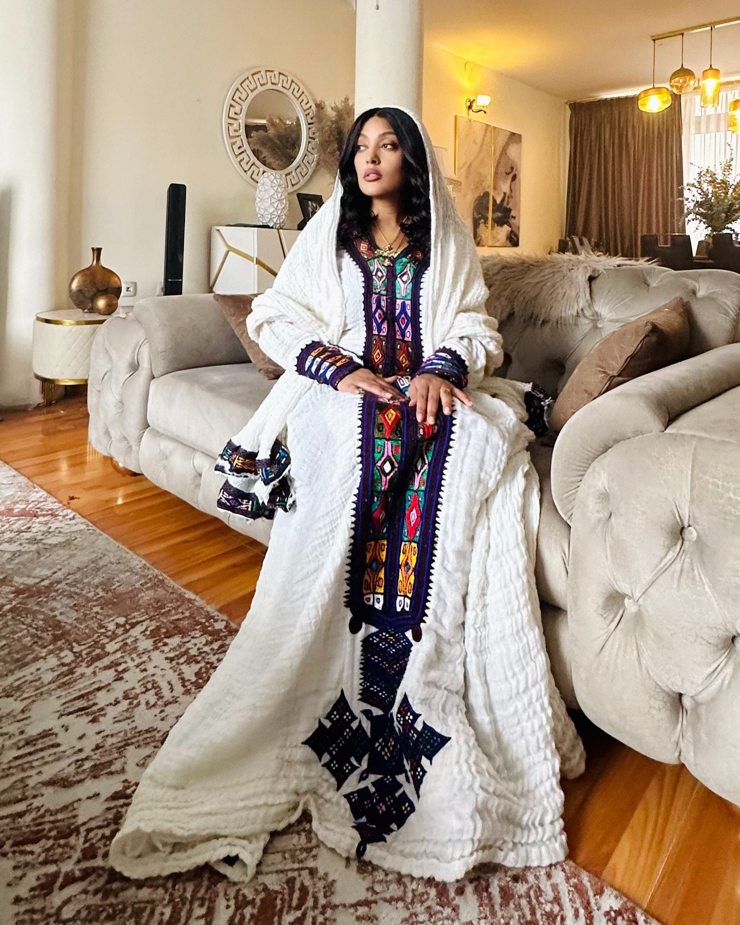 Shop Authentic Habesha Kemis Traditional Ethiopian Dress Multicolor Embroidery Habesha Dress 247